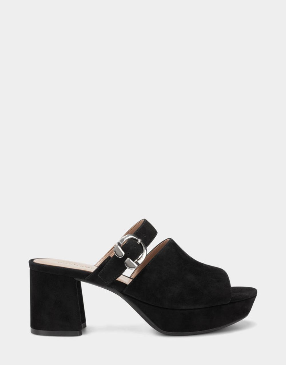 Women's | Black Italian Suede Platform Retro Sandal Mule with Buckle Cosmic