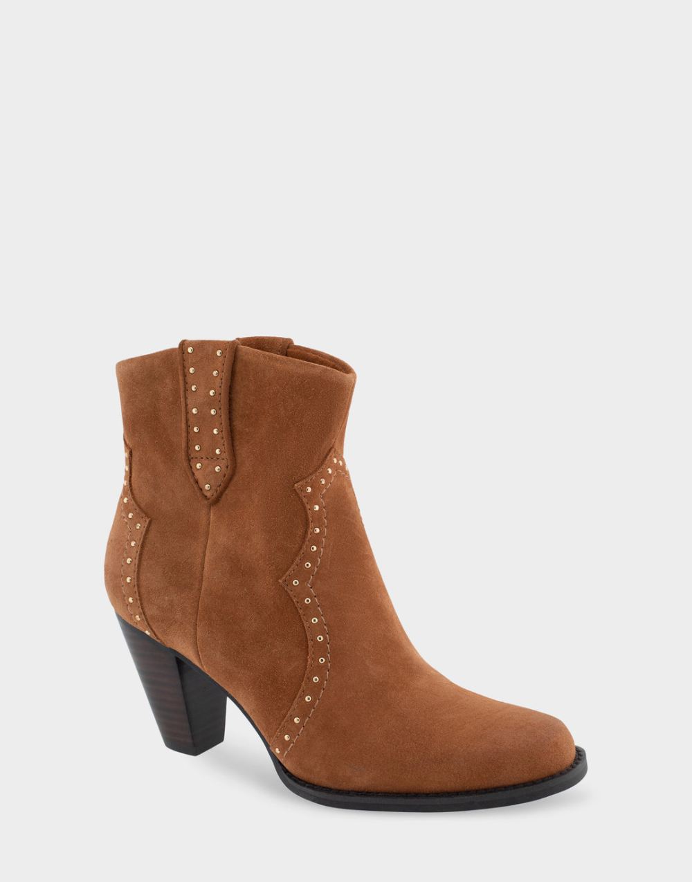 Women's | Lazu Tan Genuine Suede Heeled Ankle Boot