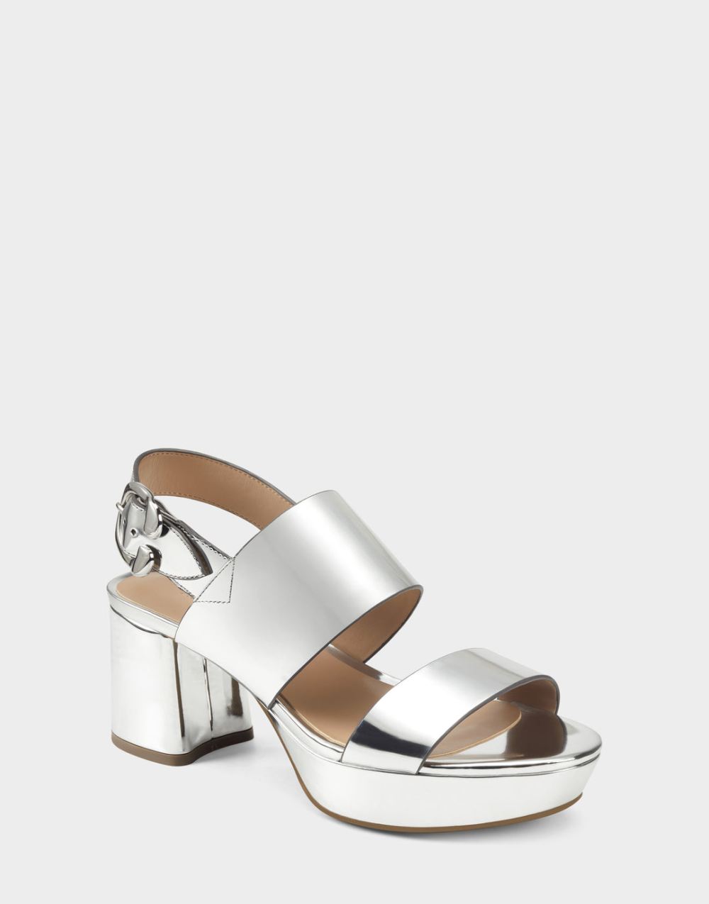 Women's | Camera Silver Metallic Platform Block Heel Sandal with Buckle