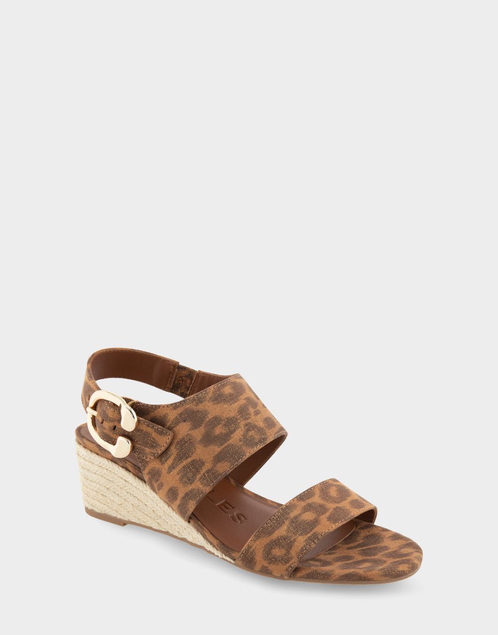 Women's | Worth Leopard Metallic Faux Suede Buckle Back Mid Wedge Sandal