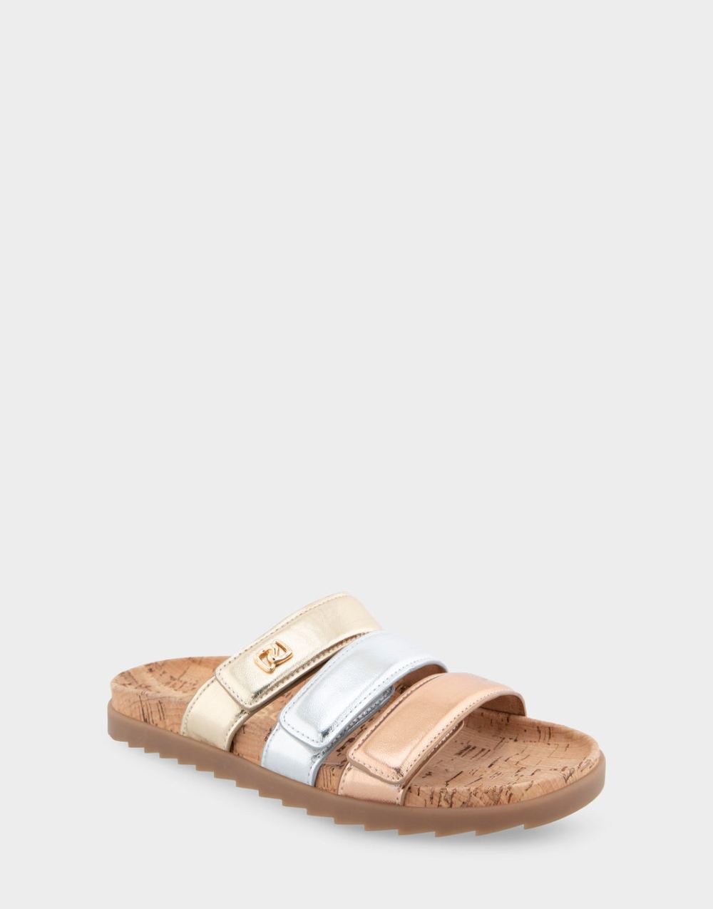 Women's | Lee Rose Gold Leather Three Band Footbed Sandal