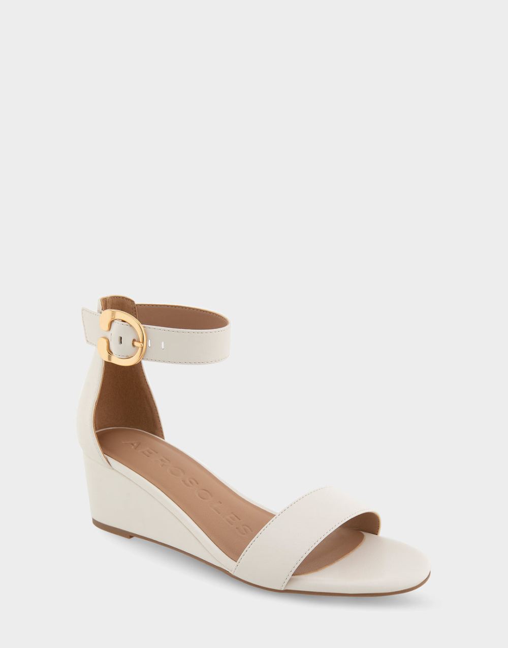 Women's | Willis Eggnog Faux Leather Ankle Strap Mid Wedge Sandal