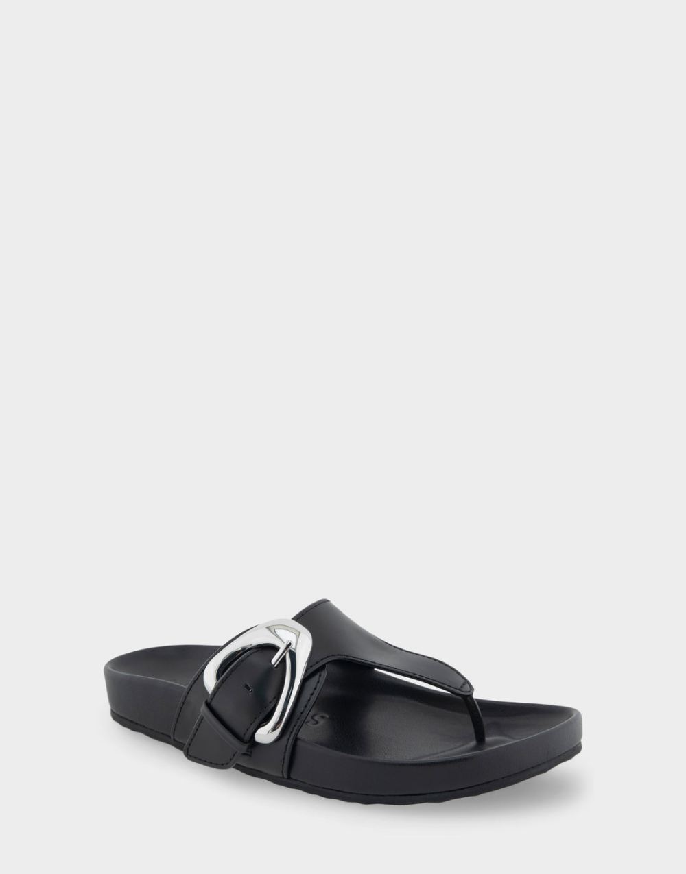 Women's | Lloyd Black Leather Oversized Buckle Molded Footbed Thong Sandal