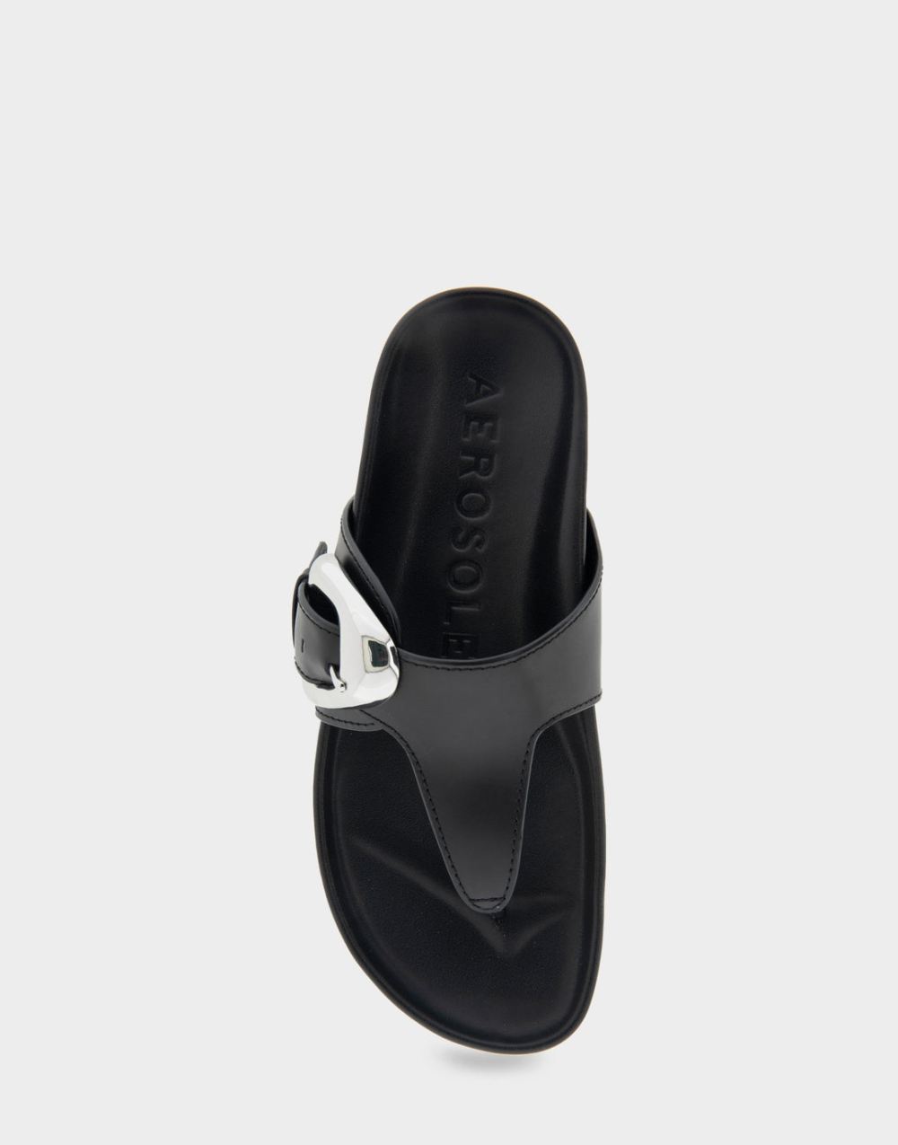 Women's | Lloyd Black Leather Oversized Buckle Molded Footbed Thong Sandal