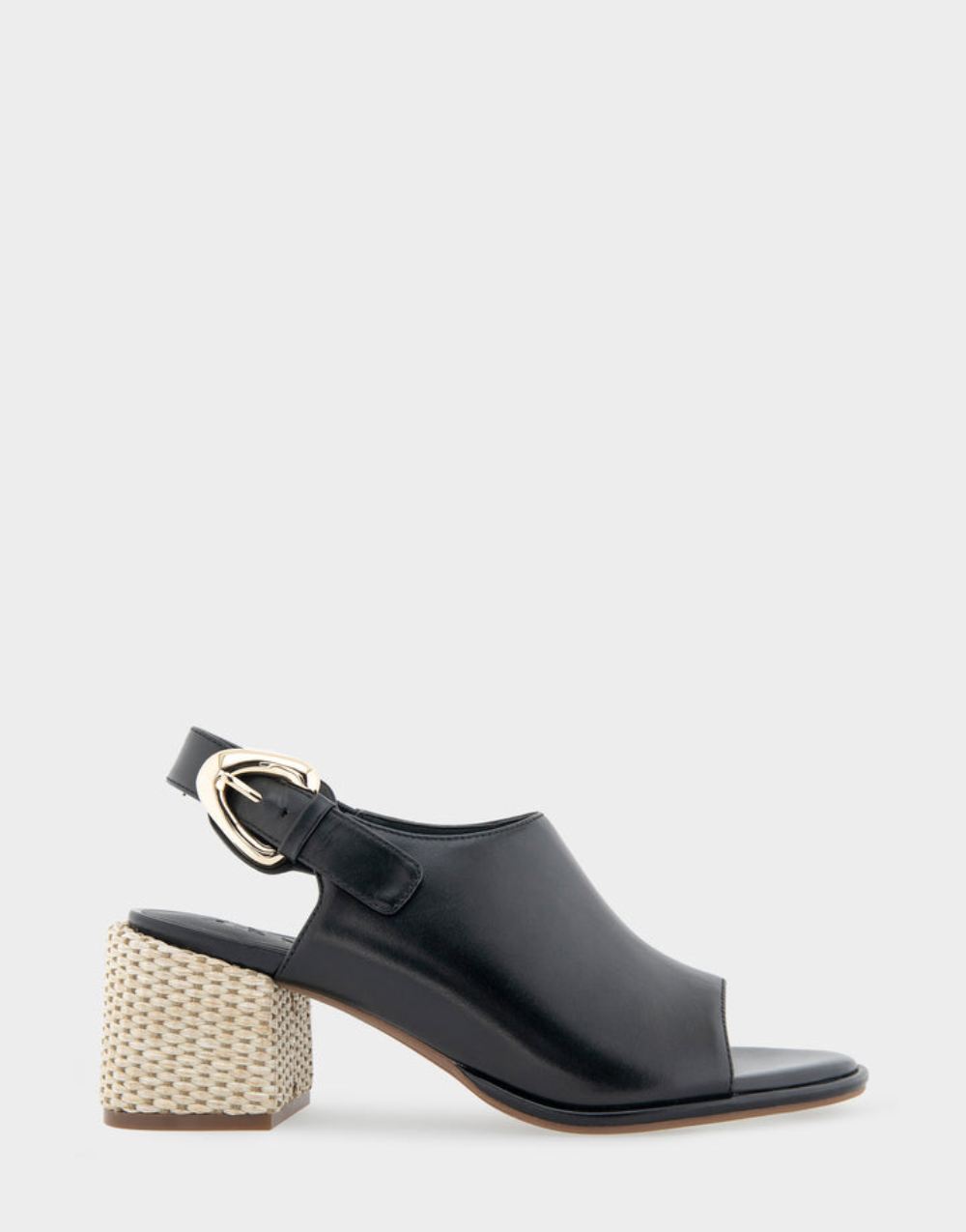 Women's | Nora Black Leather Open Toe Block Heel Shootie