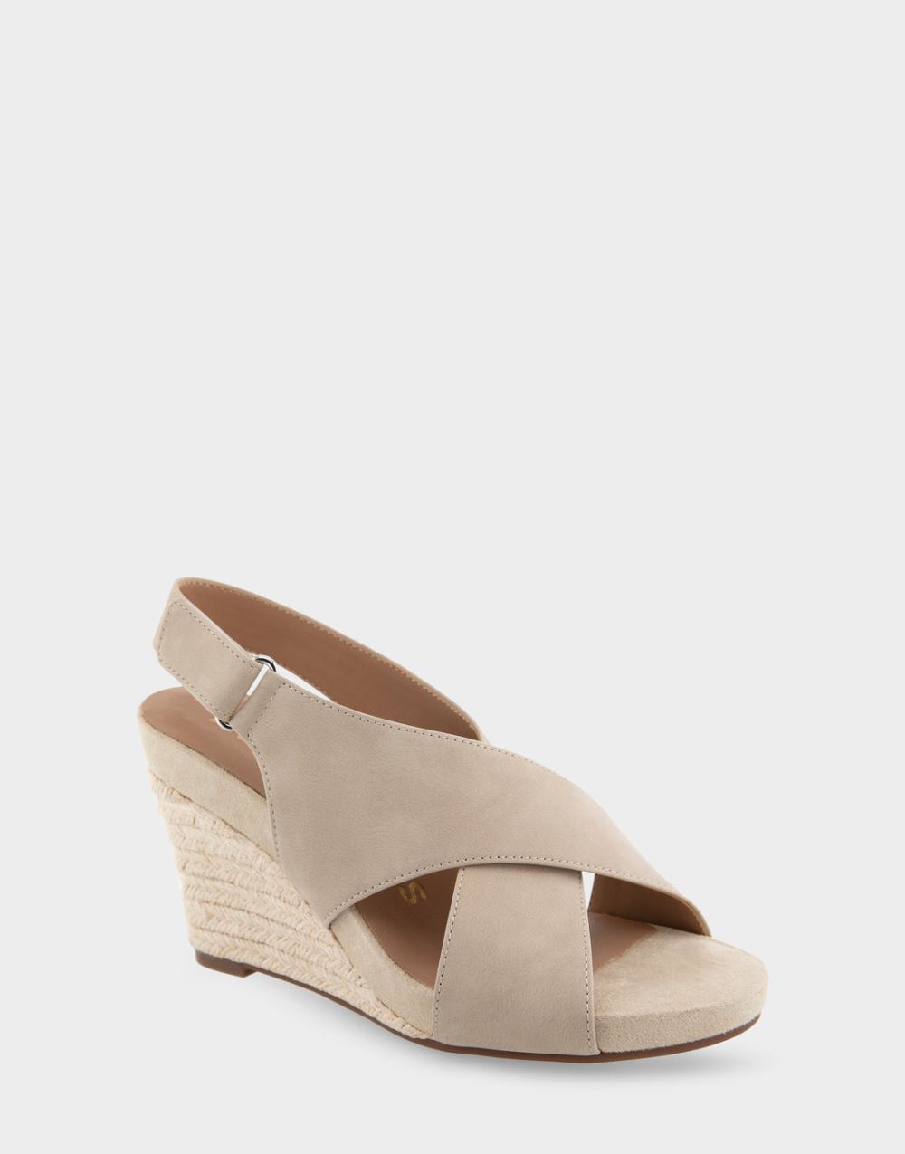 Women's | Payton Pale Khaki Faux Leather Crisscross Velcro Back Footbed Wedge Sandal