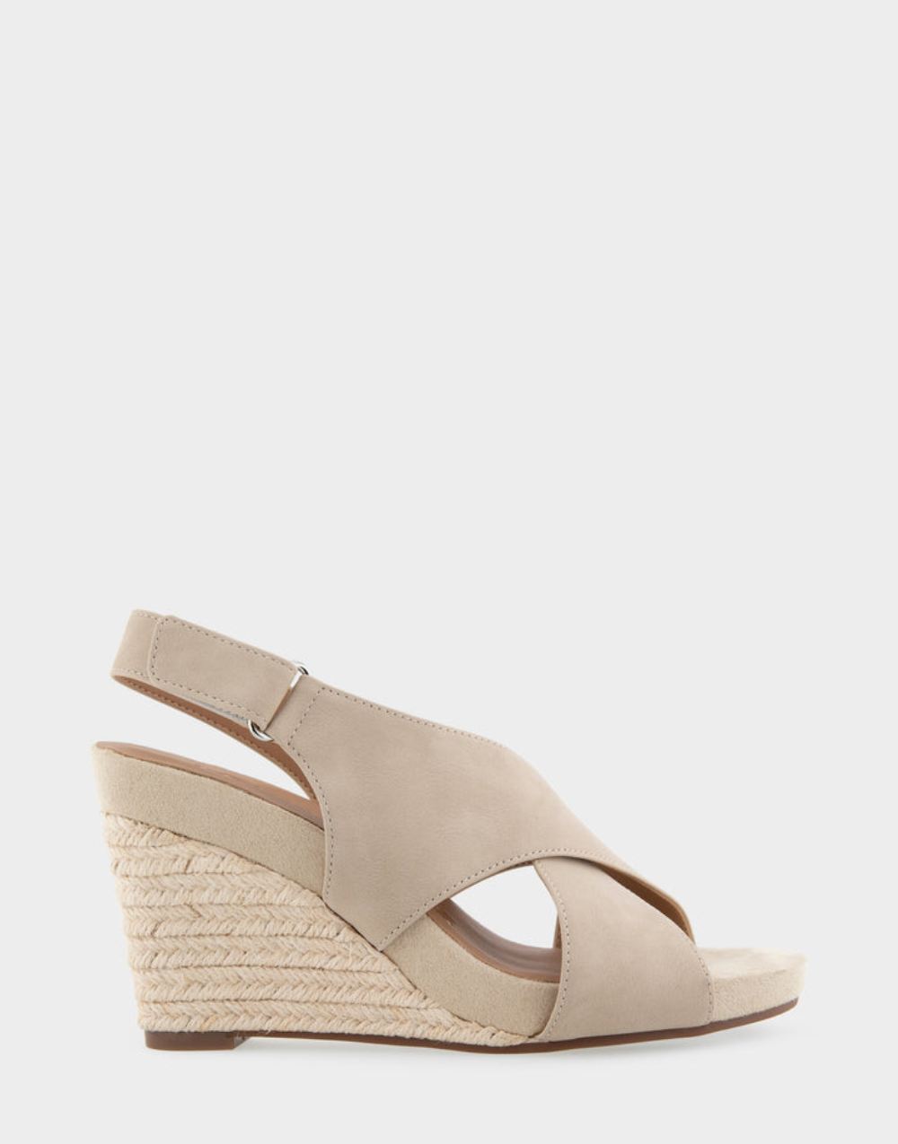 Women's | Payton Pale Khaki Faux Leather Crisscross Velcro Back Footbed Wedge Sandal