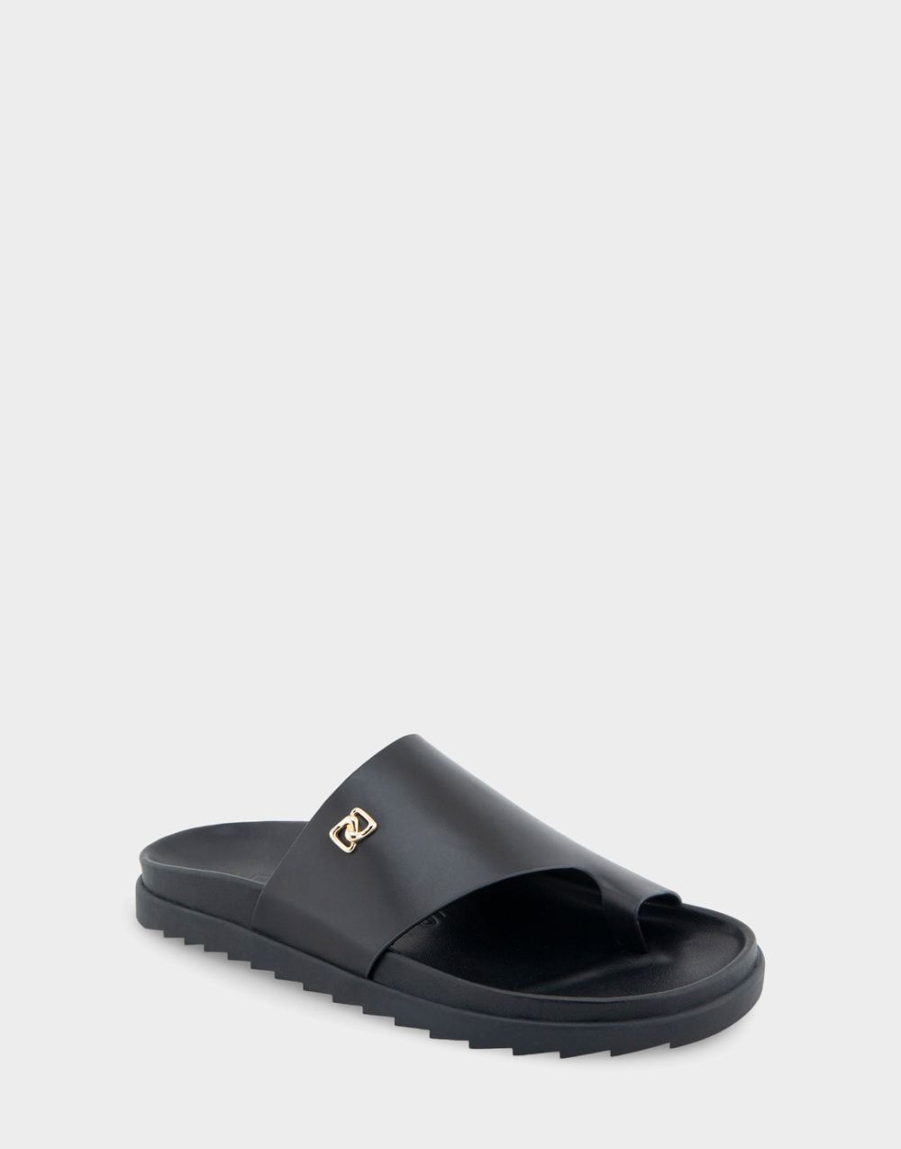 Women's | Laurel Black Leather Hooded Toe Ring Footbed Sandal