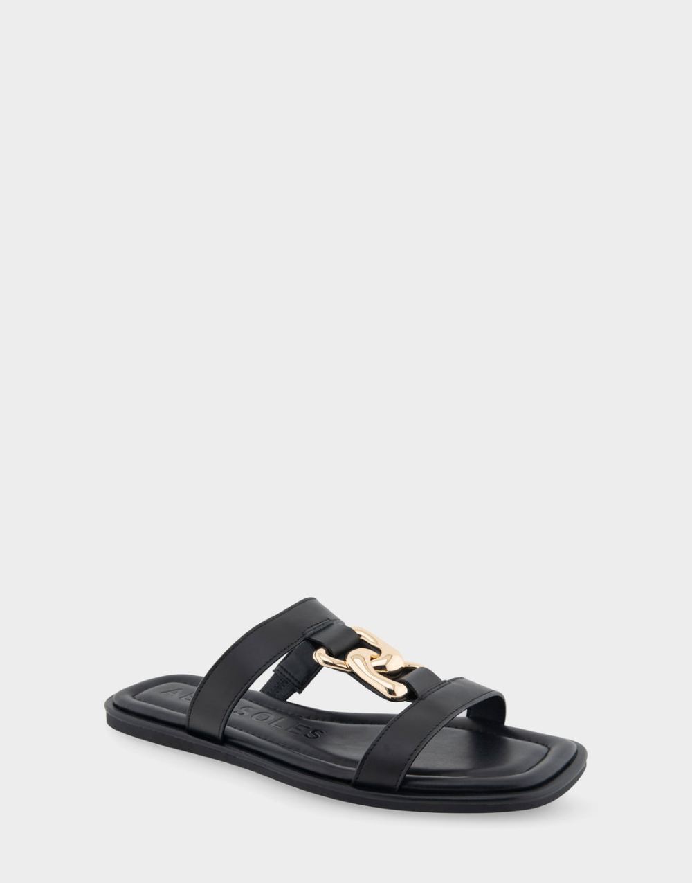 Women's | Boston Black Leather Ornamented T-Strap Slide Sandal