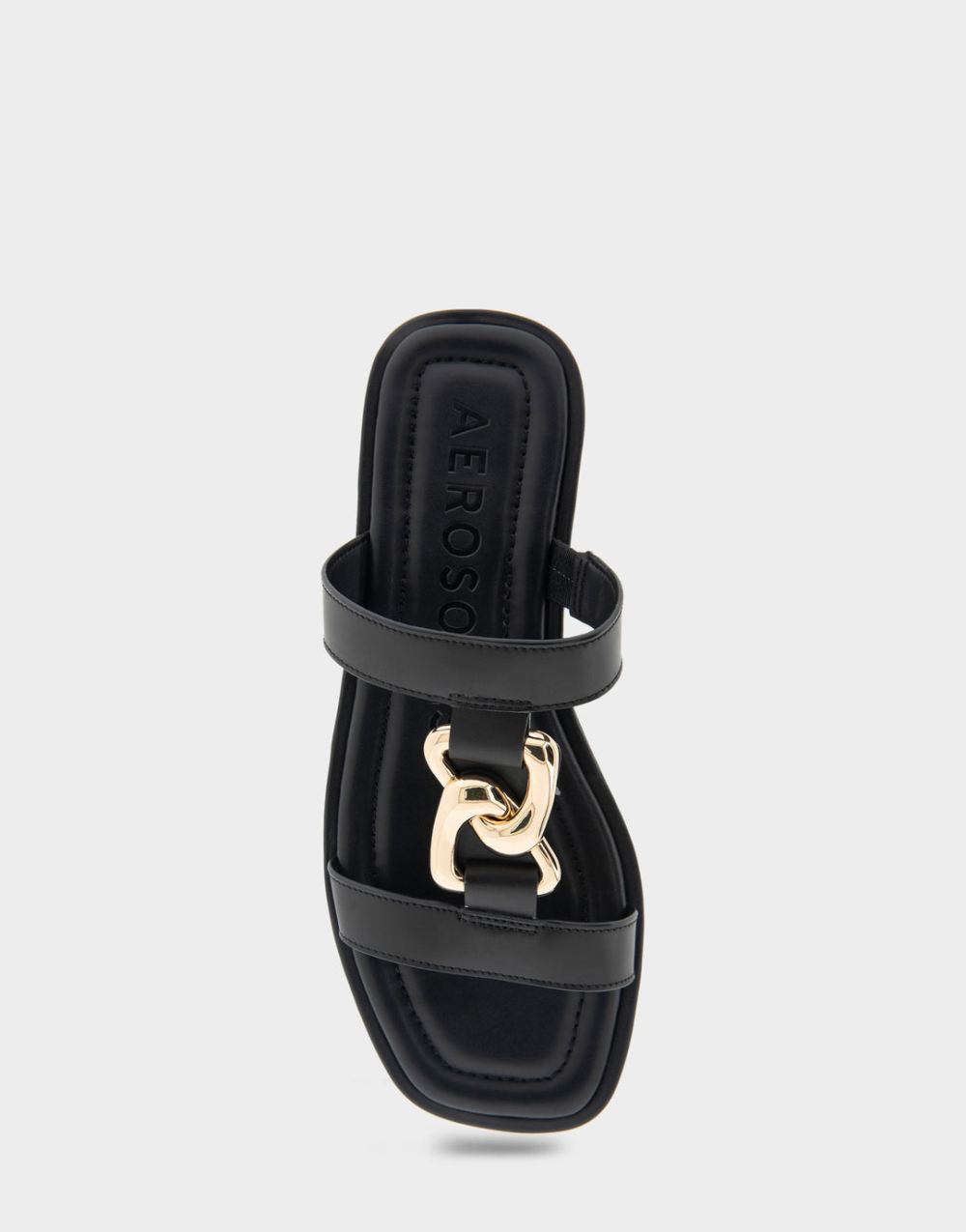 Women's | Boston Black Leather Ornamented T-Strap Slide Sandal