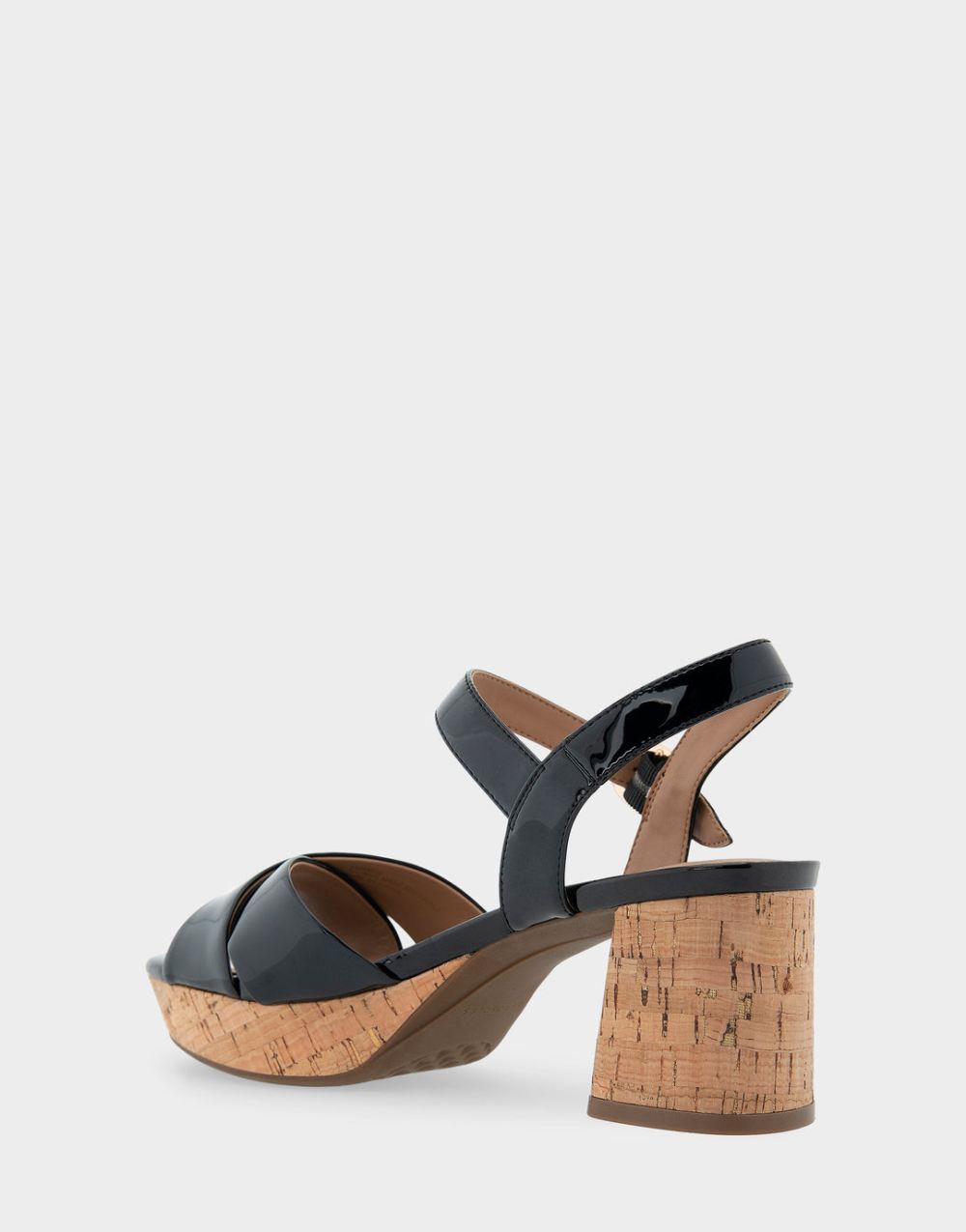 Women's | Black Patent Platform Block Heel Cork Sandal with Buckle Cosmos