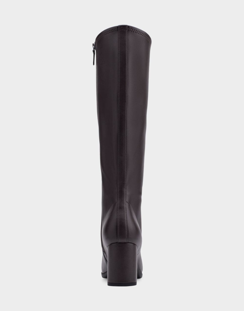 Women's | Brown Faux Leather Knee-High Heeled Boot with Zipper Micah