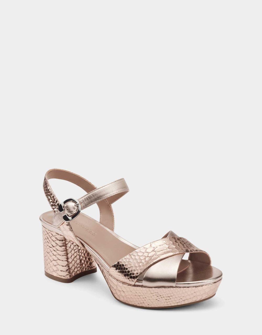 Women's | Rose Gold Leather Platform Block Heel Sandal with Buckle Cosmos