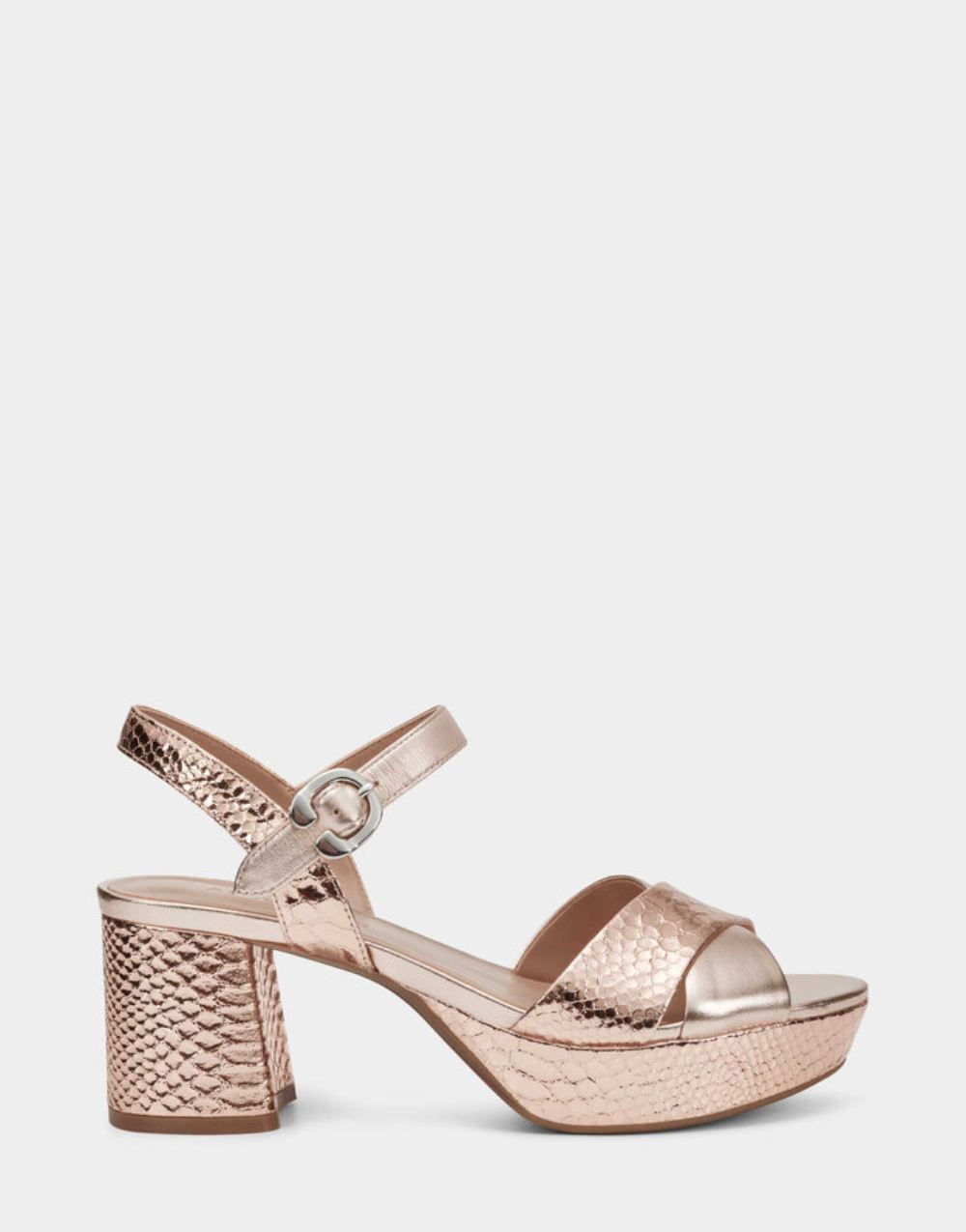 Women's | Rose Gold Leather Platform Block Heel Sandal with Buckle Cosmos