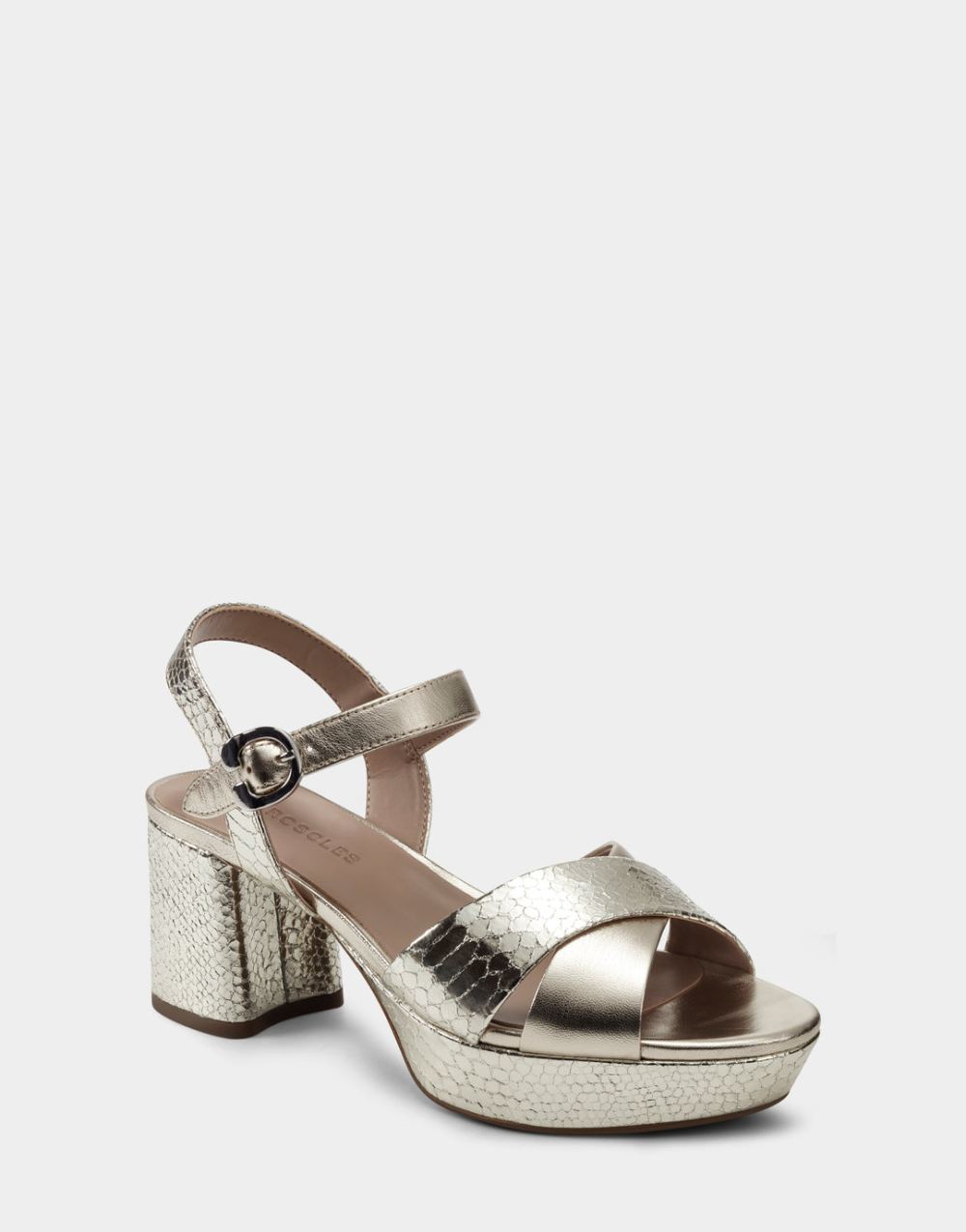 Women's | Soft Gold Genuine Leather Platform Block Heel Sandal with Buckle Cosmos