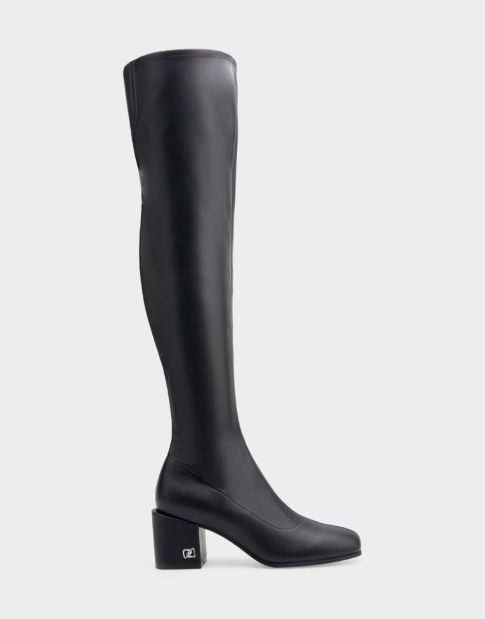 Women's | Oreti Black Stretch Faux Leather Block Heel Over The Knee Boot