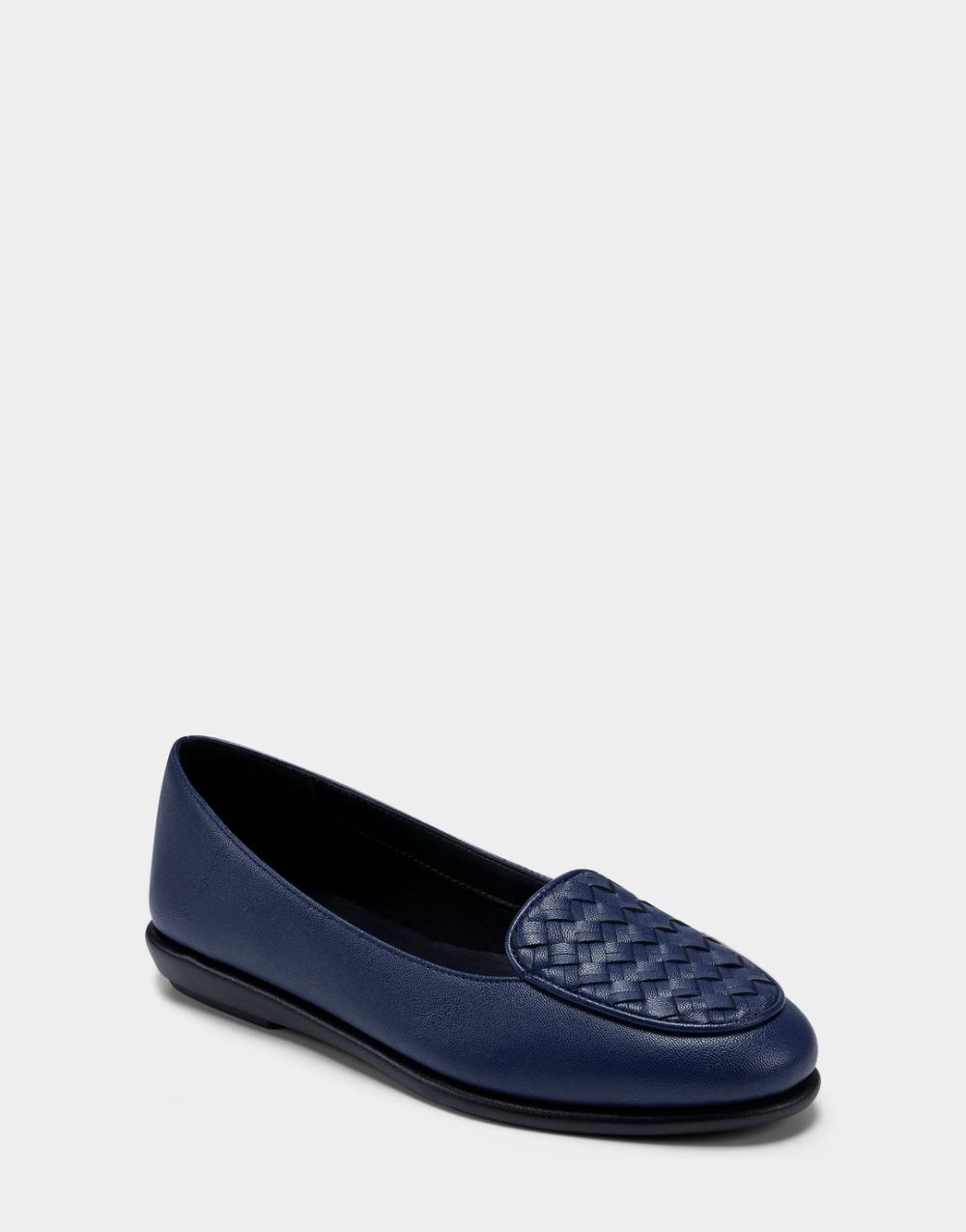 Women's | Navy Faux Leather Loafer with Weaved Upper Brielle