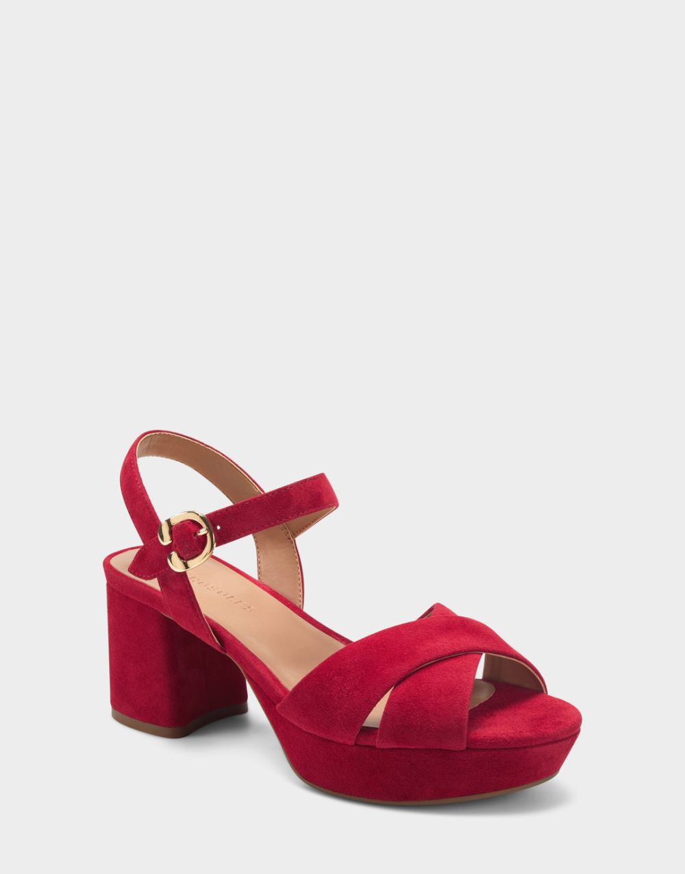 Women's | Cosmos Red Genuine Suede Platform Block Heel Sandal with Buckle