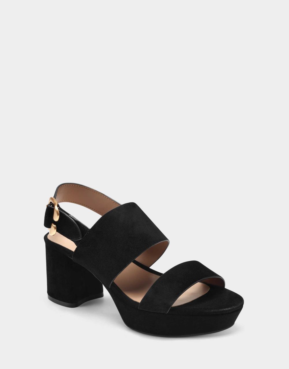 Women's | Camera Black Suede Platform Block Heel Sandal with Buckle