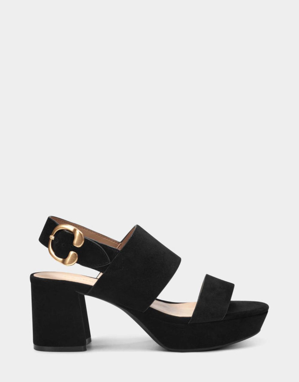 Women's | Camera Black Suede Platform Block Heel Sandal with Buckle