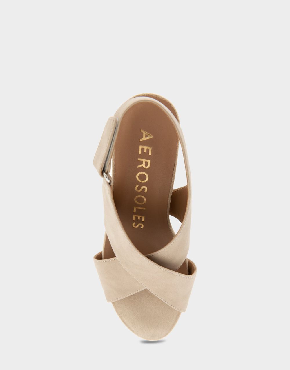 Women's | Payton Pale Khaki Faux Leather Crisscross Velcro Back Footbed Wedge Sandal