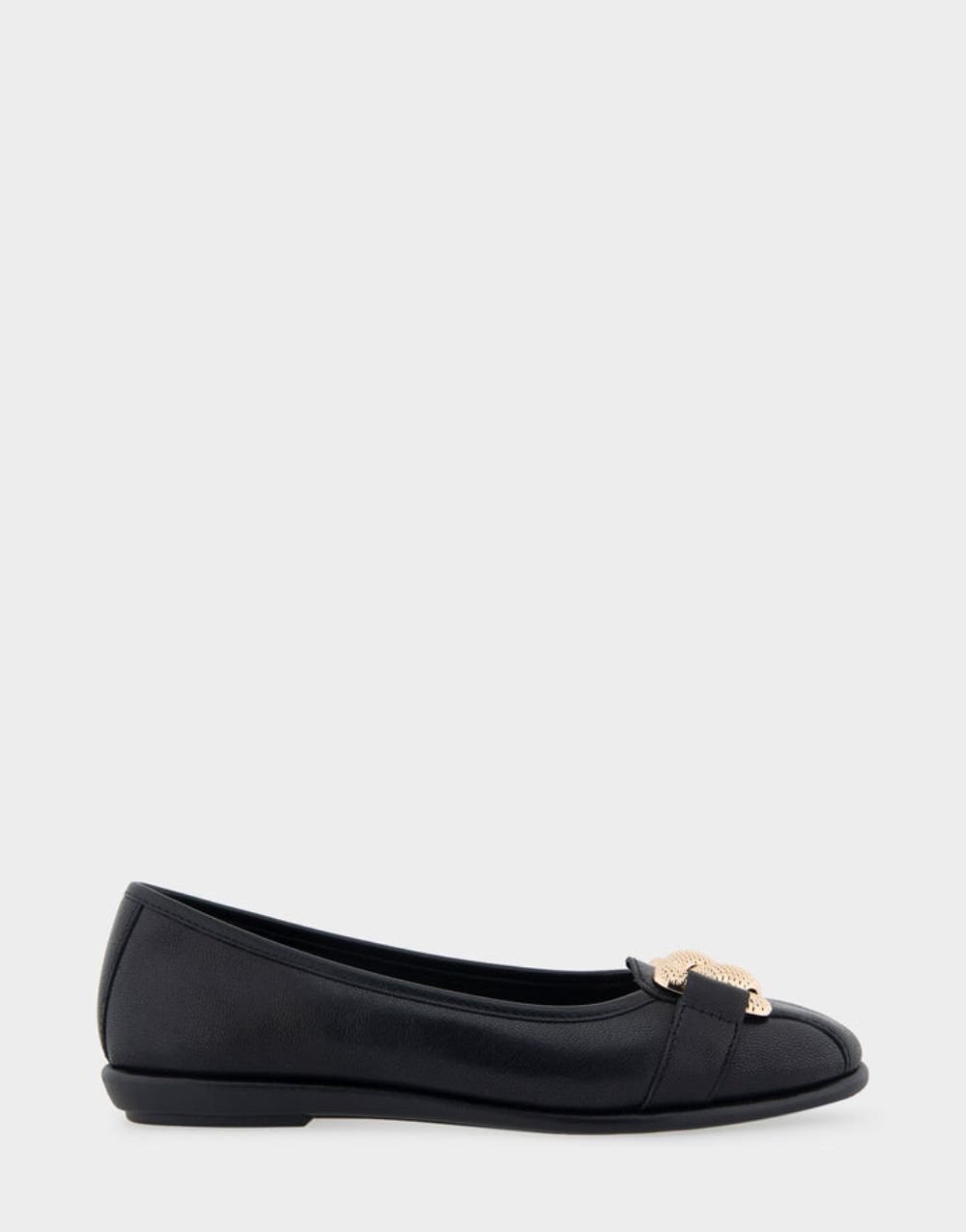 Women's | Bijoux Black Genuine Leather Ornamented Flat