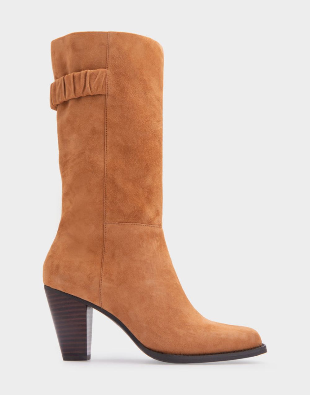 Women's | Liki Tan Genuine Suede Heeled Midcalf Boot