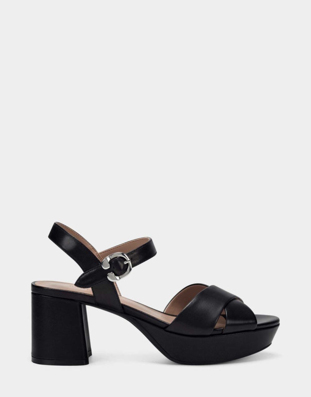 Women's | Black Leather Platform Block Heel Sandal with Buckle Cosmos