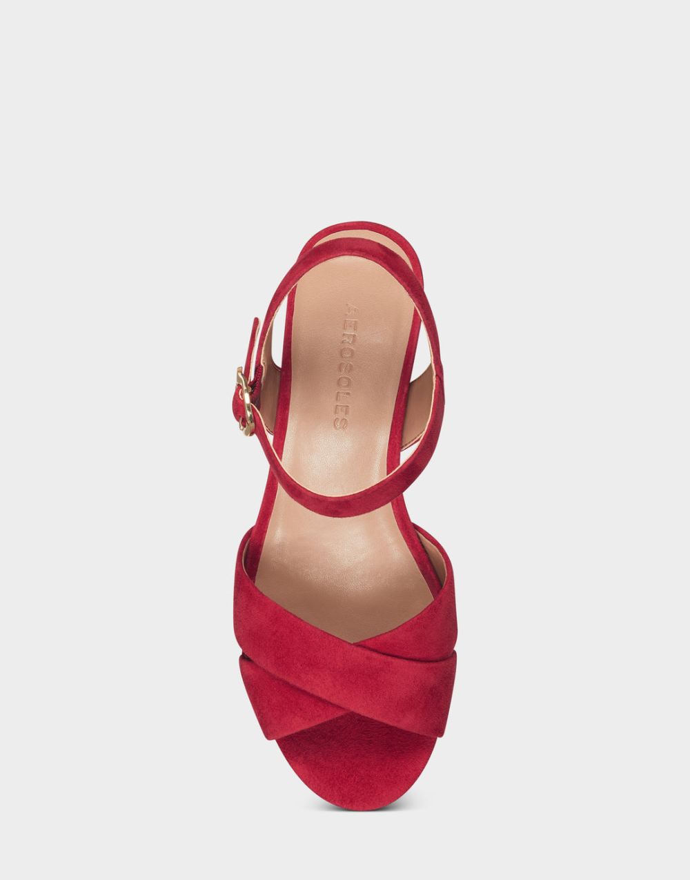 Women's | Cosmos Red Genuine Suede Platform Block Heel Sandal with Buckle