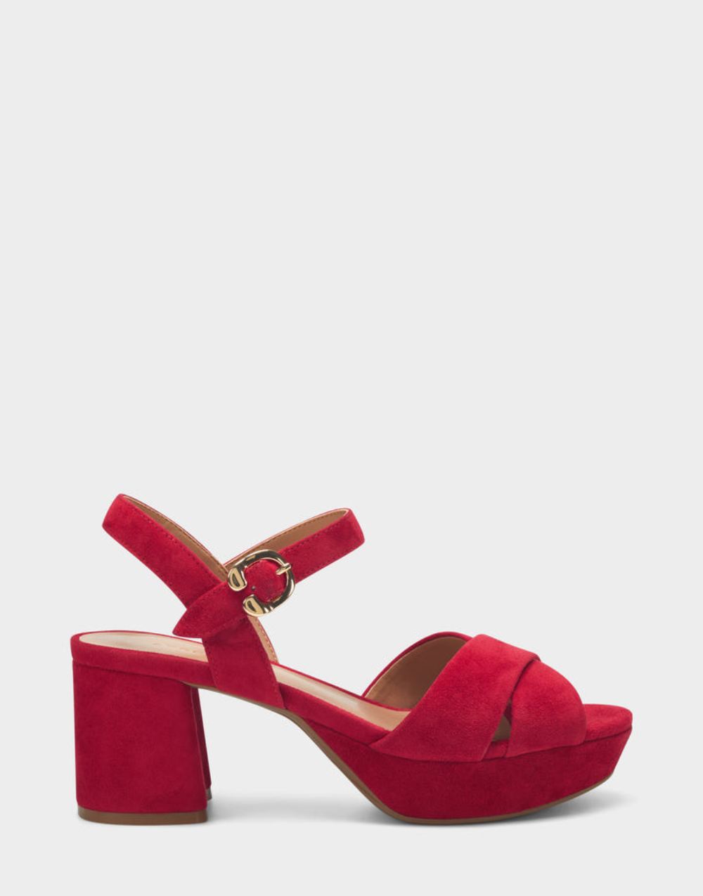 Women's | Cosmos Red Genuine Suede Platform Block Heel Sandal with Buckle