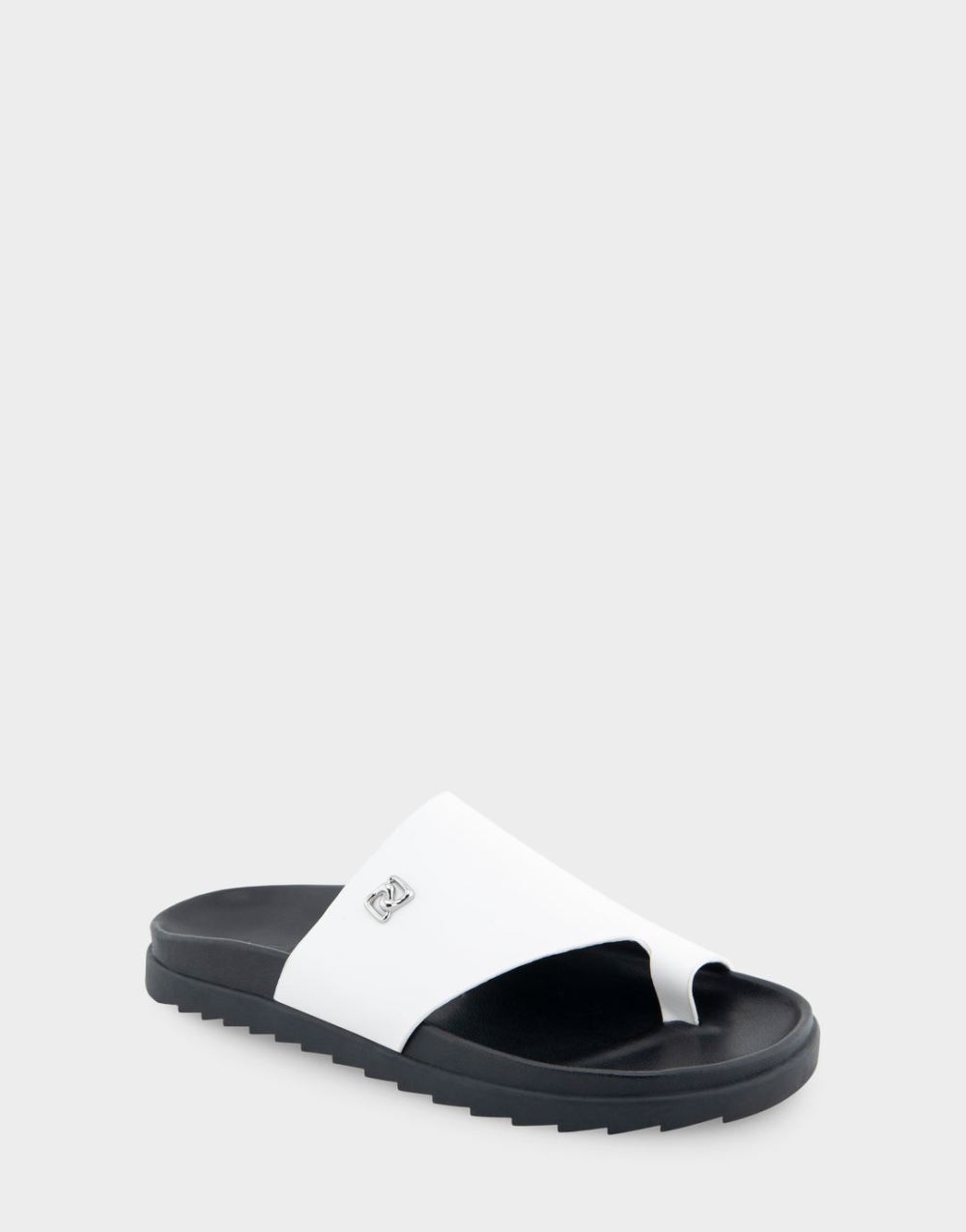 Women's | Laurel White Leather Hooded Toe Ring Footbed Sandal