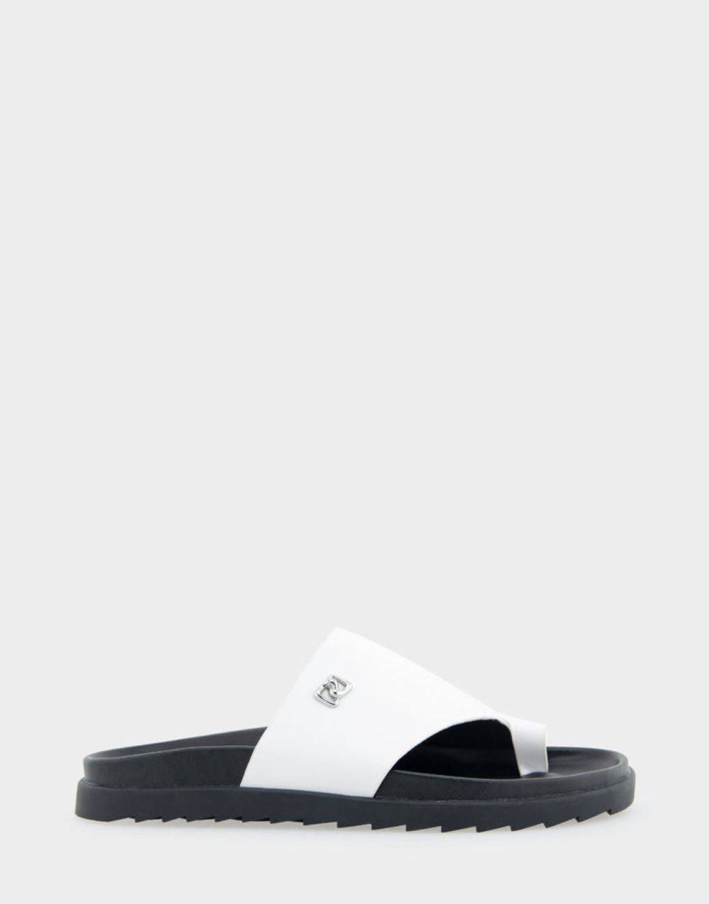 Women's | Laurel White Leather Hooded Toe Ring Footbed Sandal