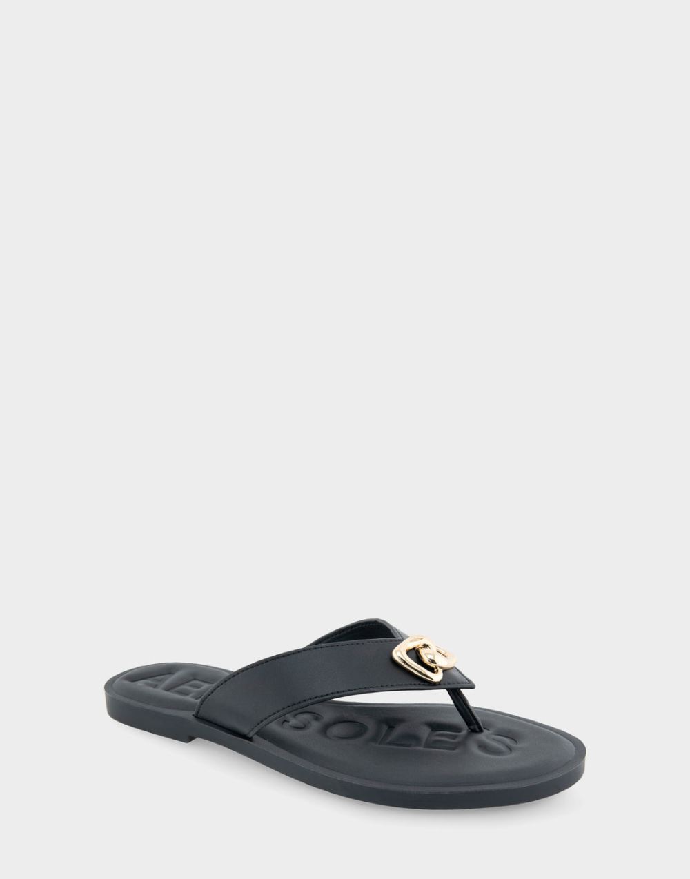 Women's | Galen Black Faux Leather Ornamented Thong Sandal