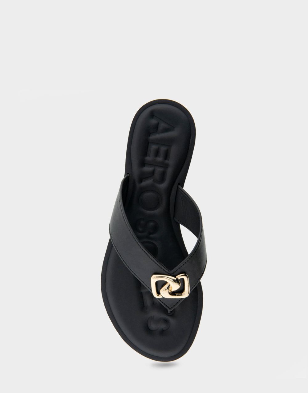 Women's | Galen Black Faux Leather Ornamented Thong Sandal