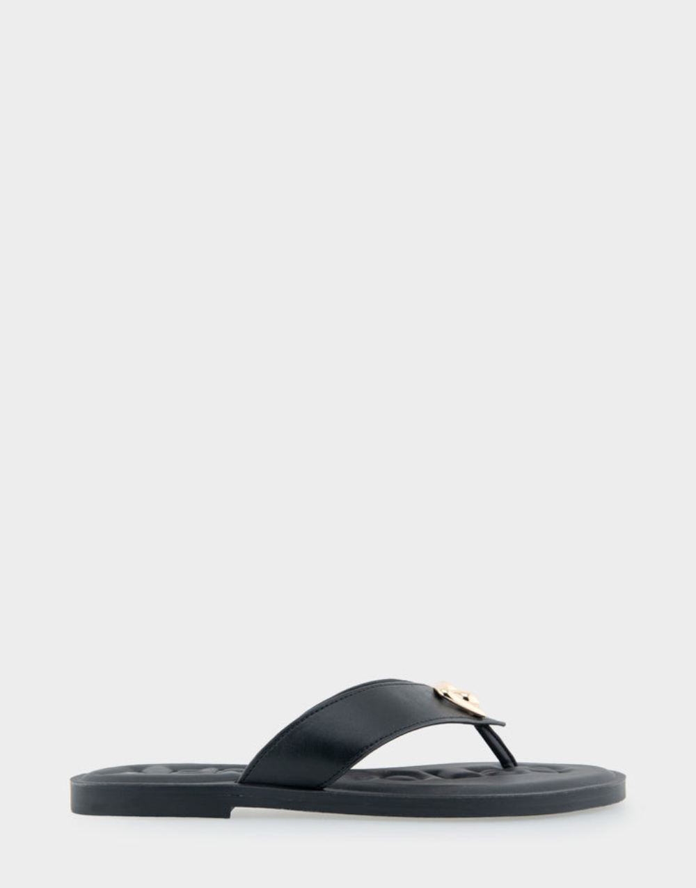 Women's | Galen Black Faux Leather Ornamented Thong Sandal