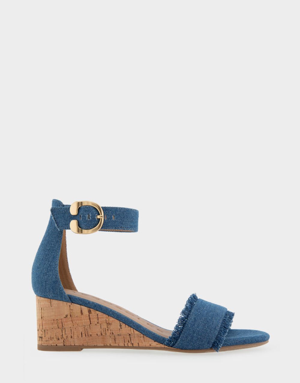 Women's | Willis Denim Fabric Ankle Strap Mid Wedge Sandal