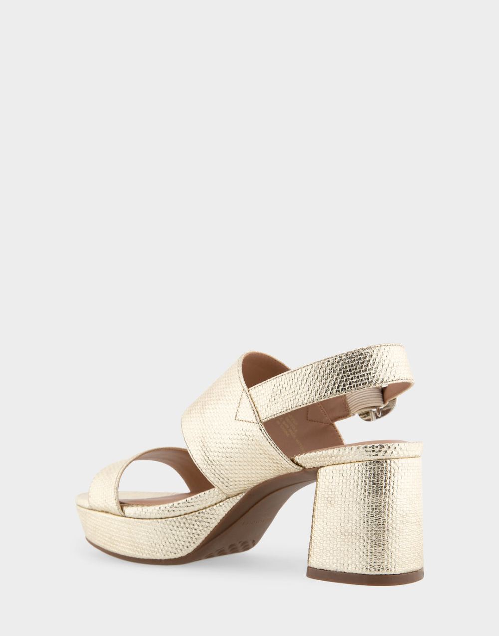 Women's | Camera Soft Gold Canvas Faux Leather Platform Block Heel Sandal with Buckle