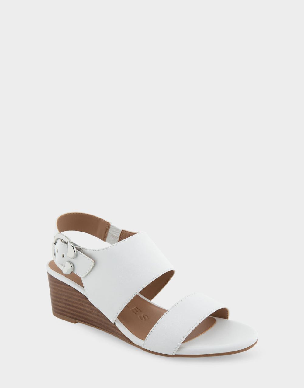 Women's | Worth White Faux Leather Buckle Back Mid Wedge Sandal