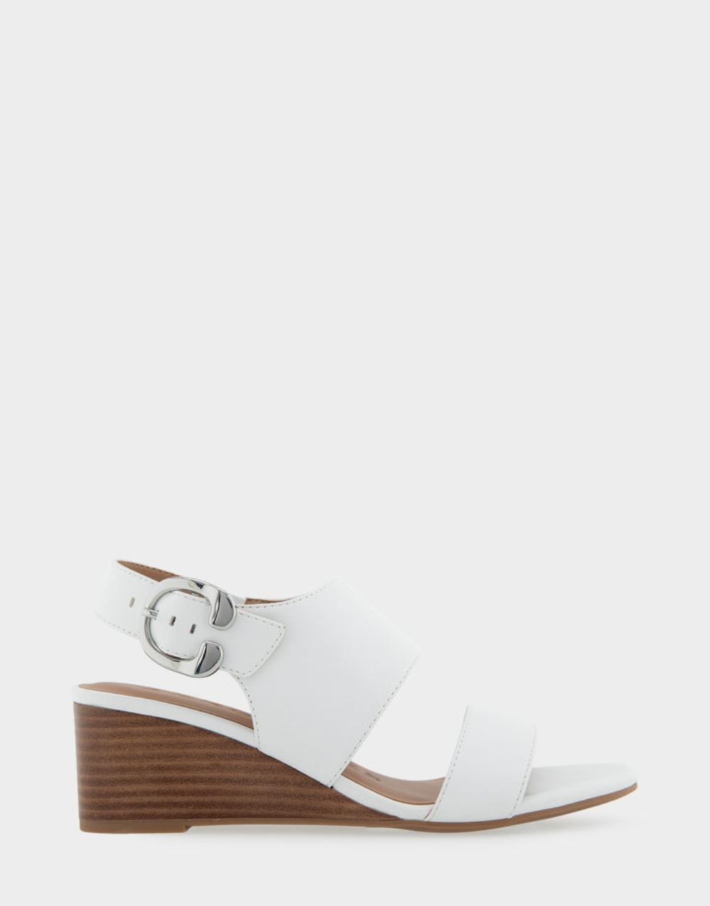 Women's | Worth White Faux Leather Buckle Back Mid Wedge Sandal