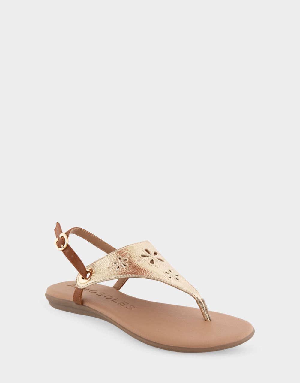 Women's | Inesse Soft Gold Faux Leather Laser Cut Slingback Thong Sandal