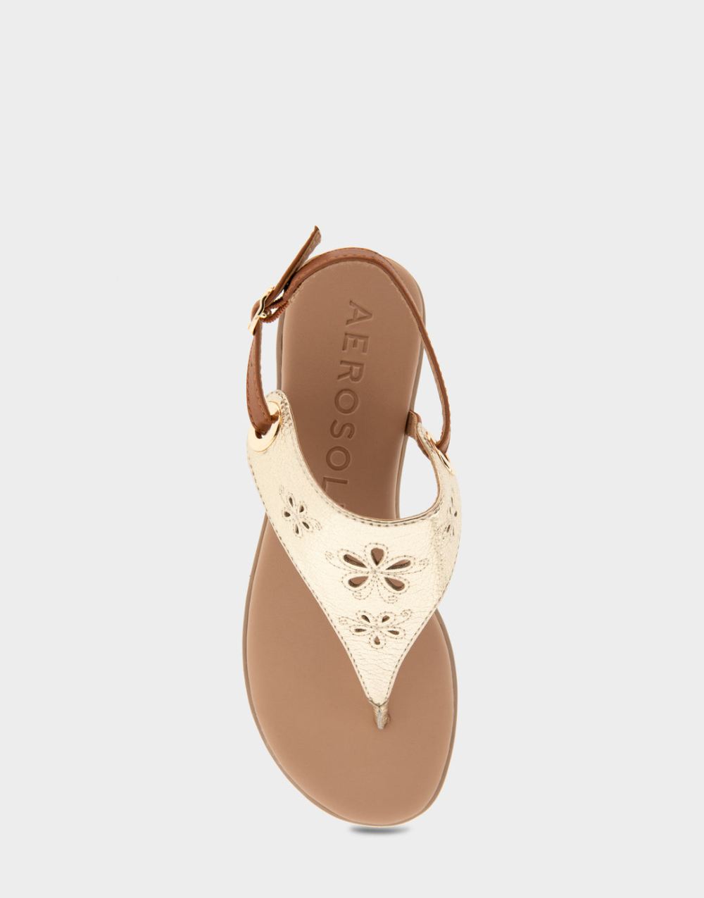 Women's | Inesse Soft Gold Faux Leather Laser Cut Slingback Thong Sandal