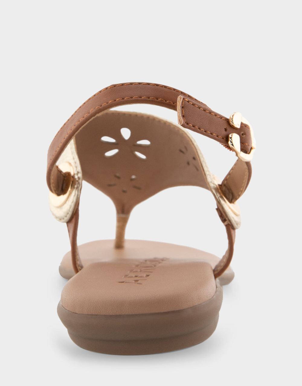 Women's | Inesse Soft Gold Faux Leather Laser Cut Slingback Thong Sandal