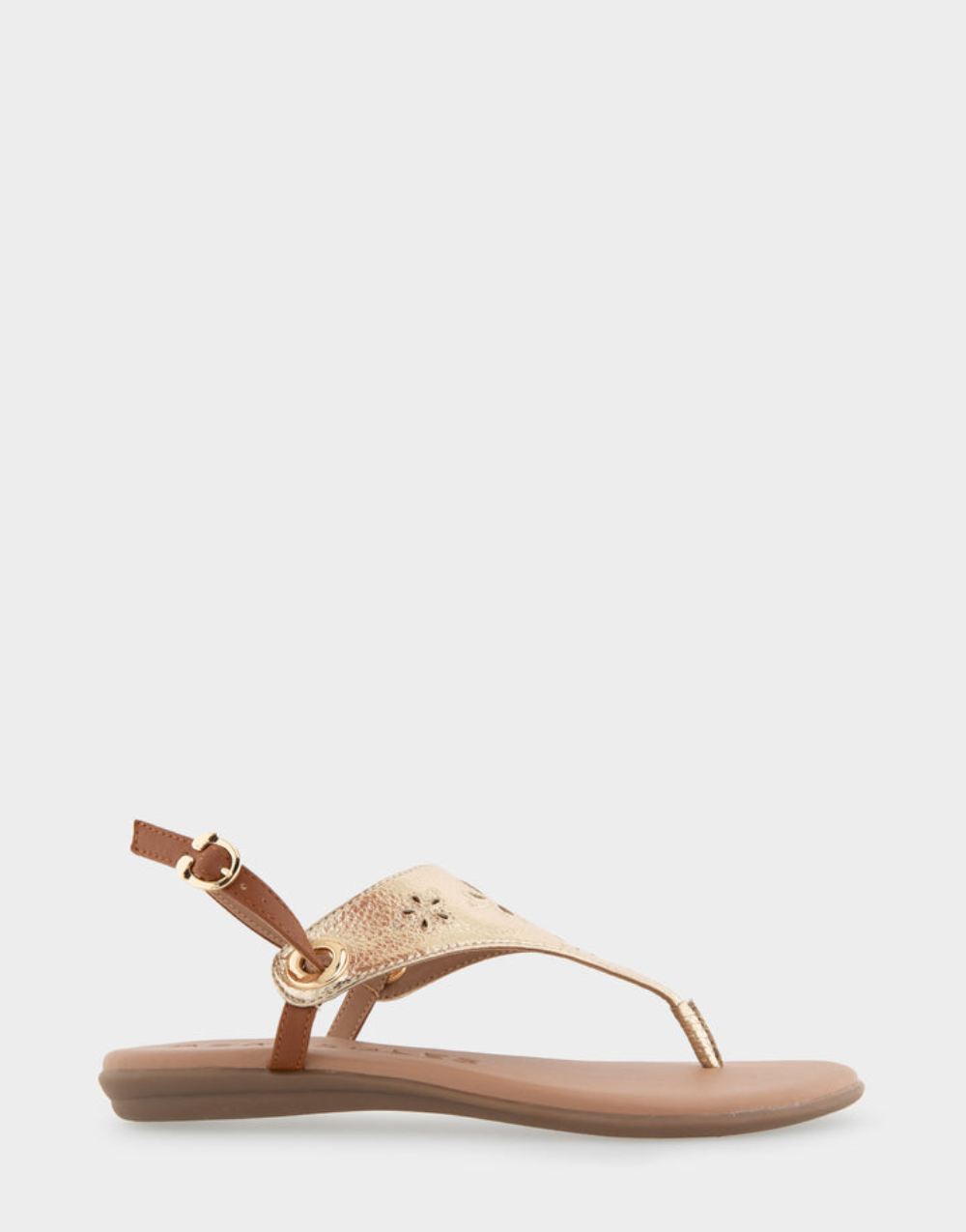 Women's | Inesse Soft Gold Faux Leather Laser Cut Slingback Thong Sandal