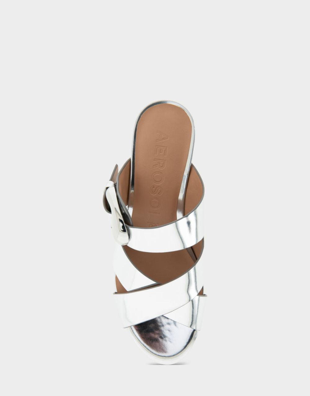 Women's | Collin Silver Mirror Metallic Faux Leather Crisscross Platform Slide Sandal