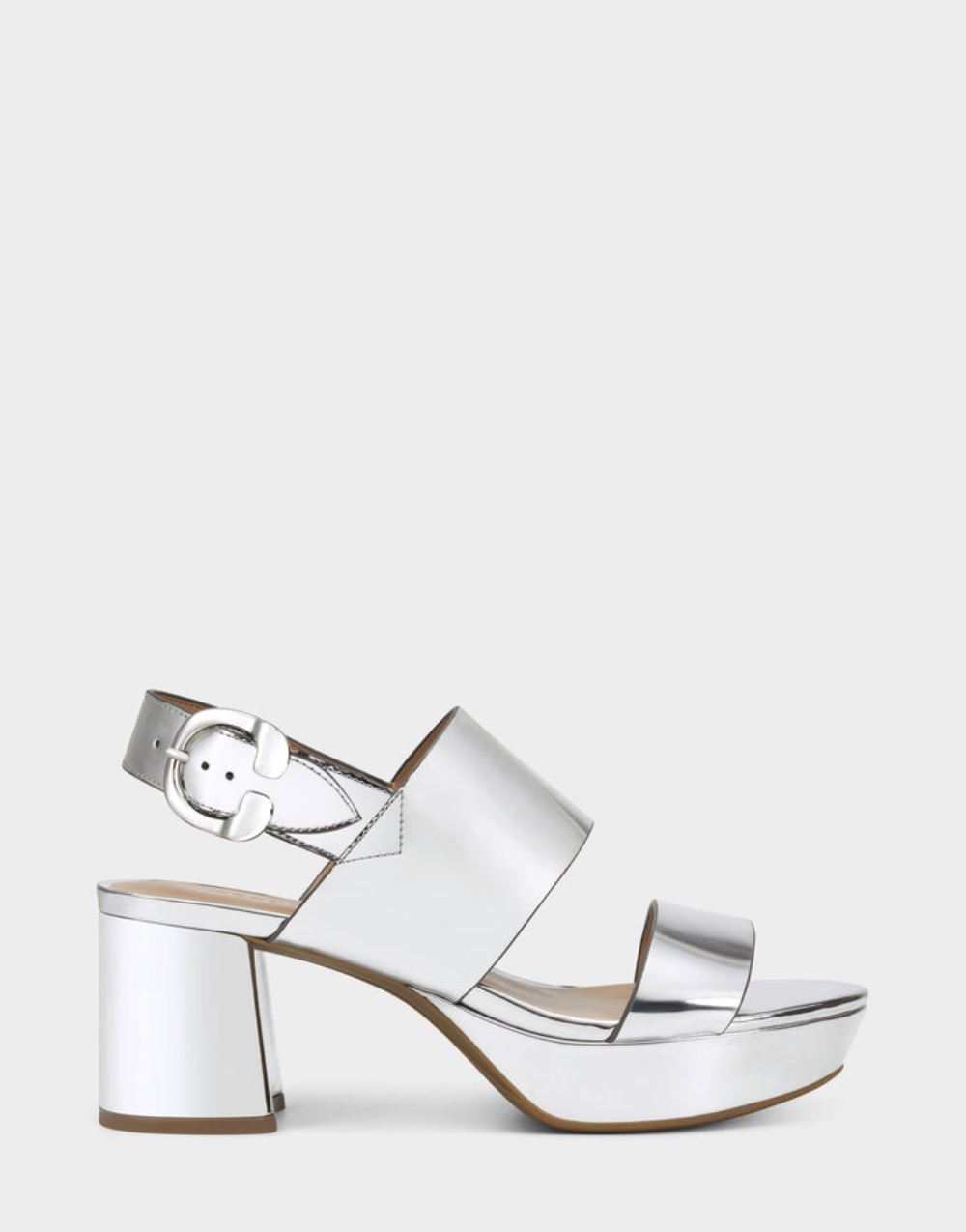 Women's | Camera Silver Metallic Platform Block Heel Sandal with Buckle