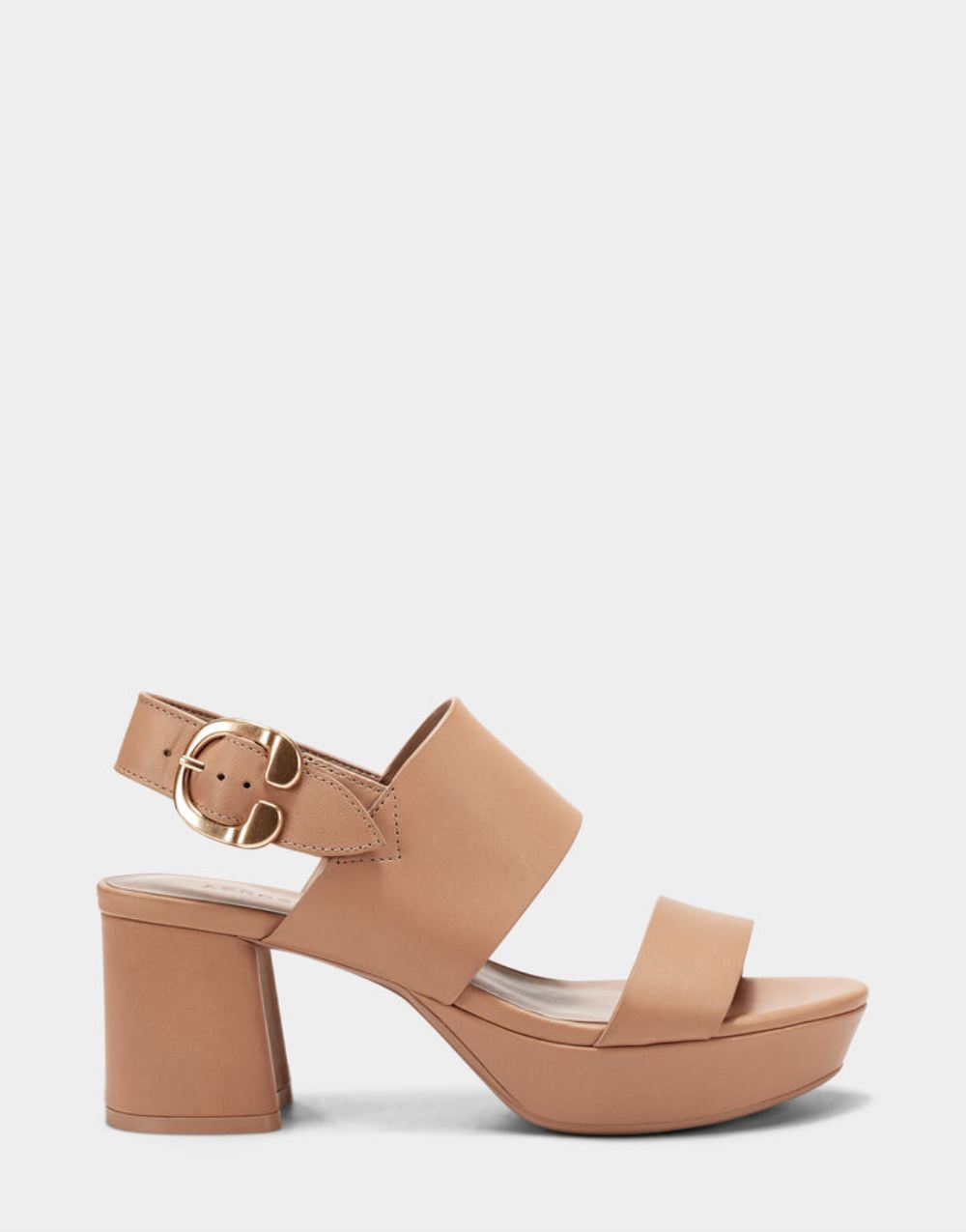 Women's | Nude Leather Platform Block Heel Sandal with Buckle Camera