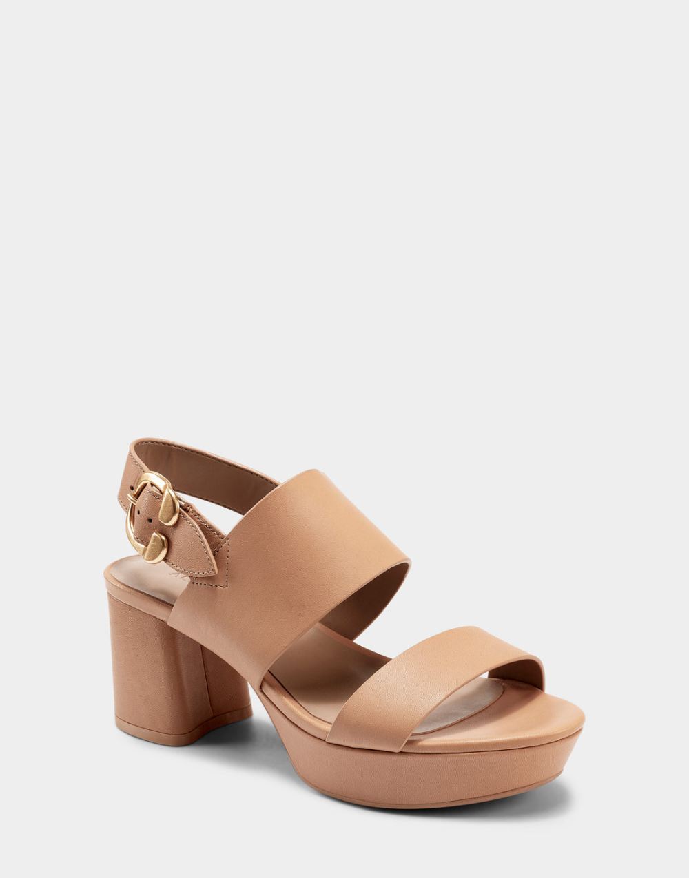 Women's | Nude Leather Platform Block Heel Sandal with Buckle Camera