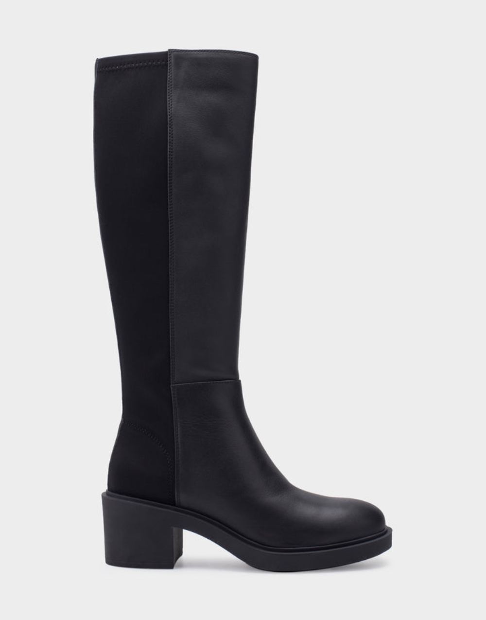 Women's | Gabicce Black Genuine Leather Block Heel Tall Shaft Boot