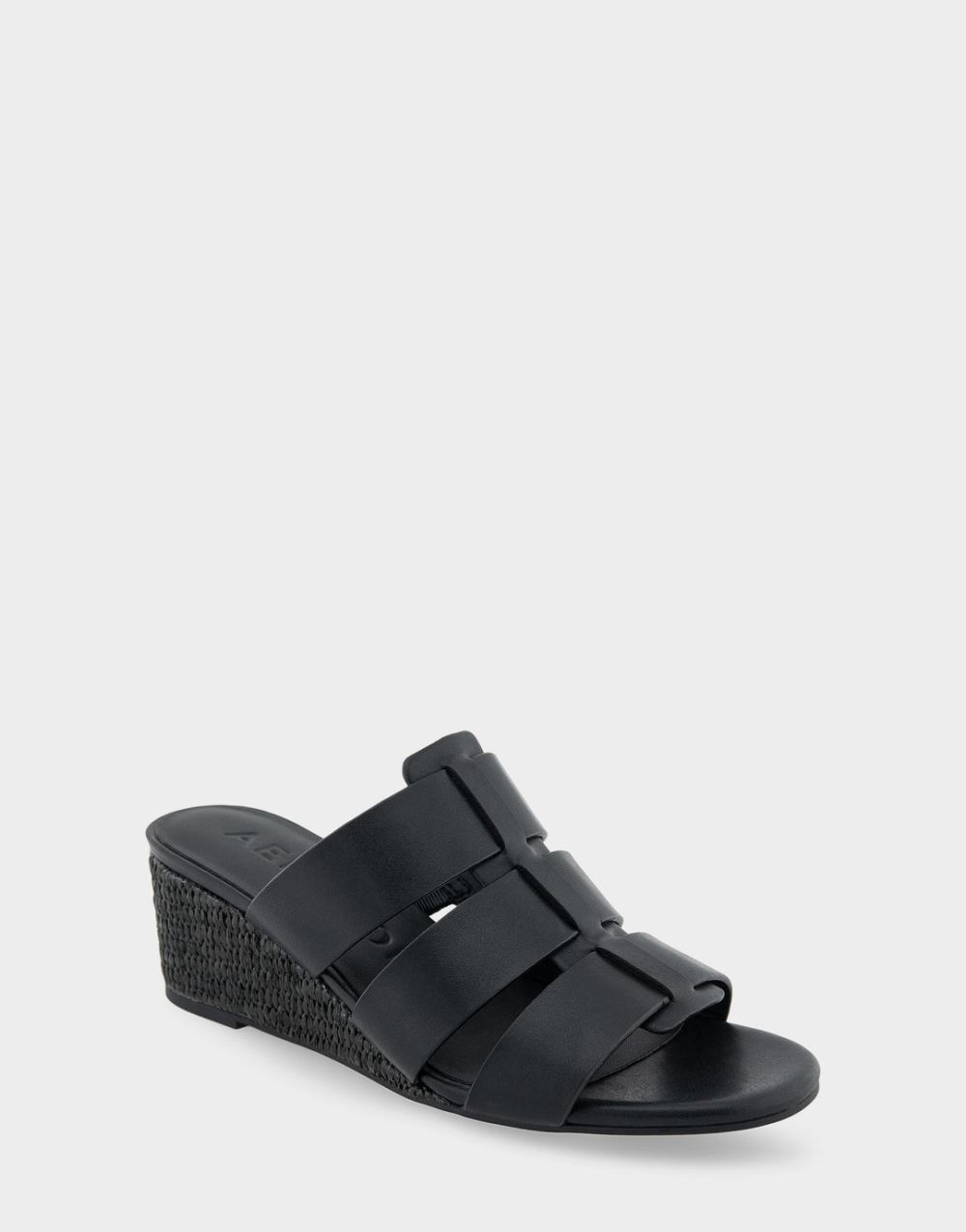 Women's | Wilma Black Faux Leather Fisherman Mid Wedge Slide