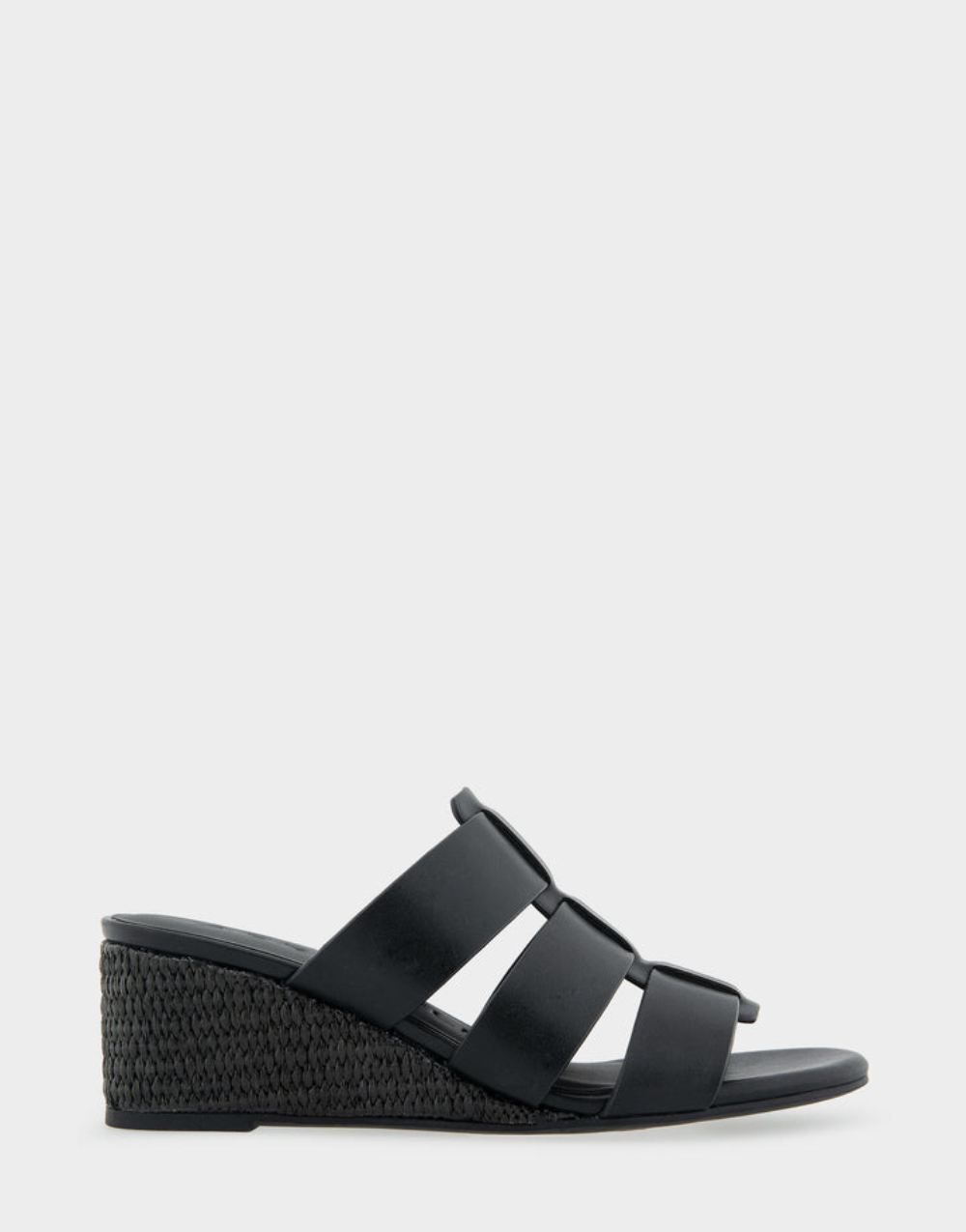 Women's | Wilma Black Faux Leather Fisherman Mid Wedge Slide